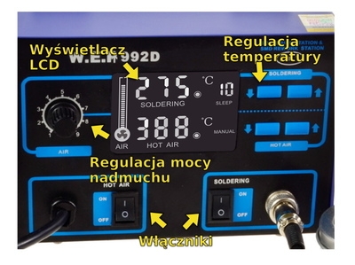 Stacja lutownicza 2w1 WEP 992D kompresor, grotówka 75W