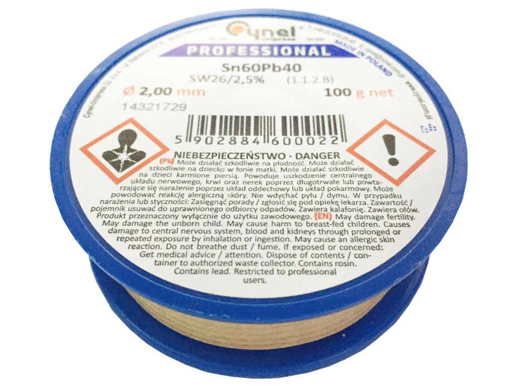 Cyna z topnikiem 2,00mm 100g S-Sn60Pb40 PB