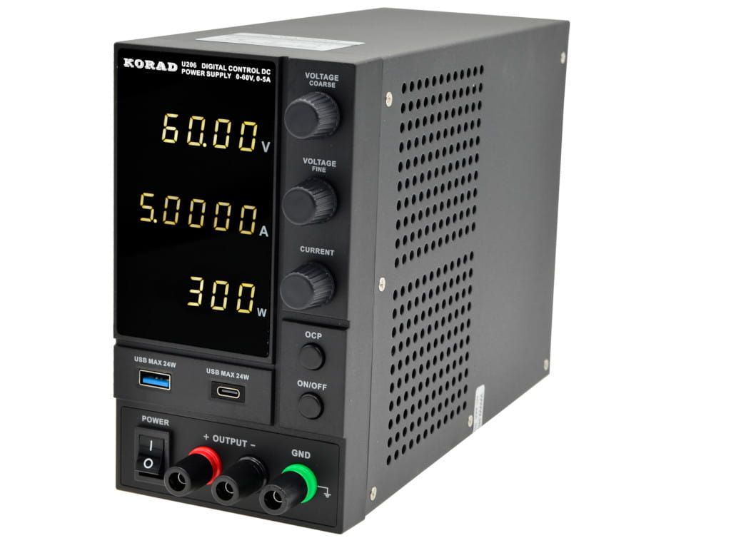 Zasilacz laboratoryjny KORAD U206 60V 5A USB 24W typ A typ C pomiar mocy