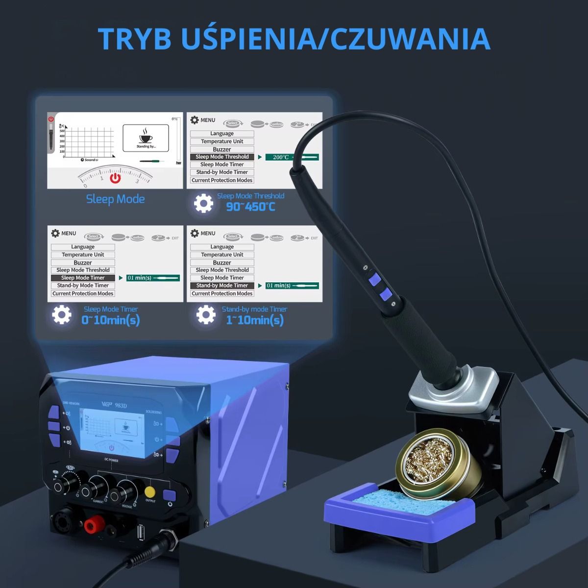 Stacja lutownicza wielofunkcyjna 3w1 z zasilaczem 20V 3,5A WEP 983D