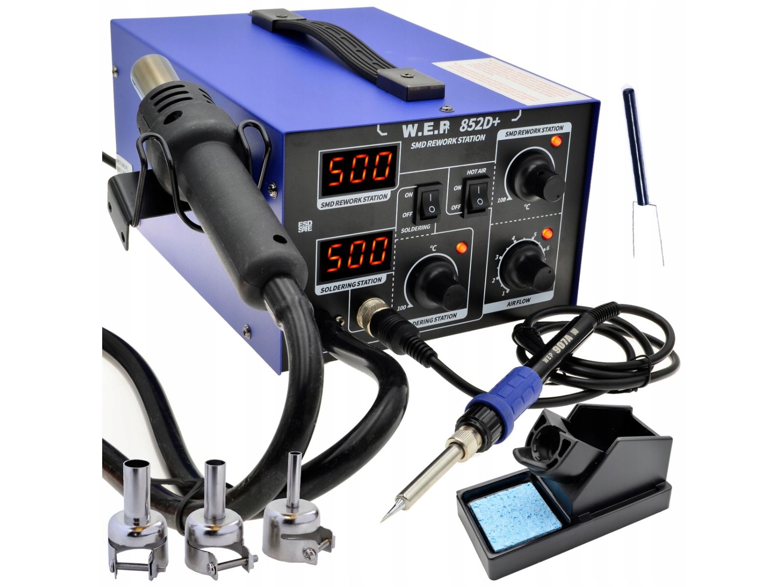 Stacja lutownicza 2w1 HOTAIR WEP 852D+ 700W kompresor +Mata, 900M, odsysacz