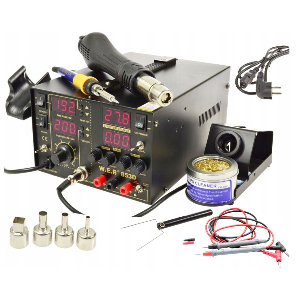 Stacja lutownicza WEP 853D 5A zasilacz 30V/5A +Groty, pasta, pęsety
