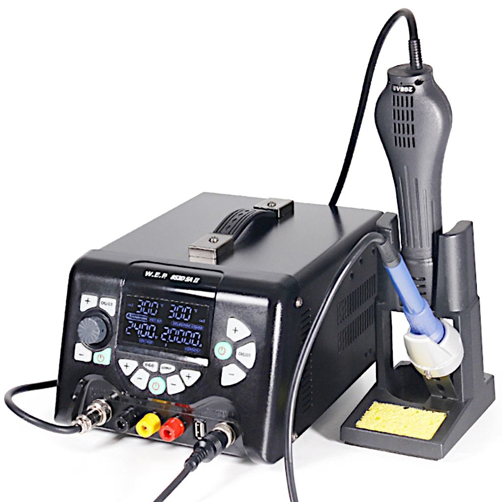 Stacja lutownicza WEP 853D 5A II zasilacz 30V/5A +Odsysacz, flux 223