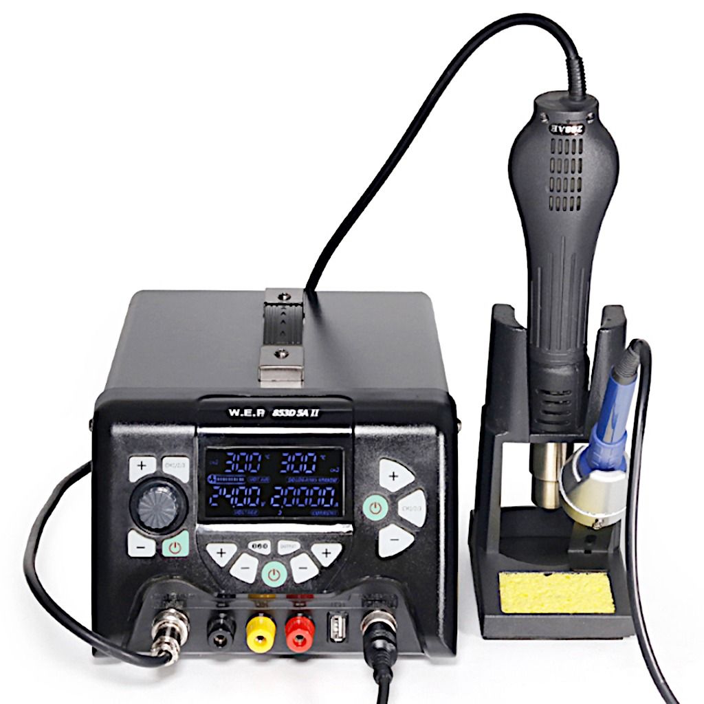 Stacja lutownicza WEP 853D 5A II zasilacz 30V/5A +Odsysacz elektr.