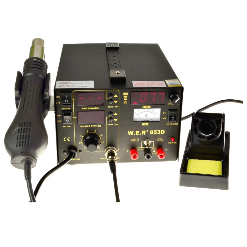Stacja lutownicza WEP 853D 5w1 zasilacz 15V/1A + GROTY PASTA PĘSETY