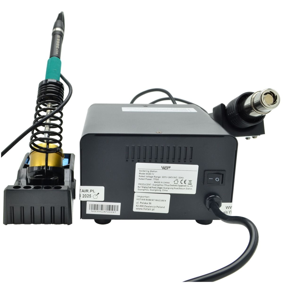 Stacja lutownicza 2w1 precyzyjna WEP 902D-IV 775W hot air grot T12