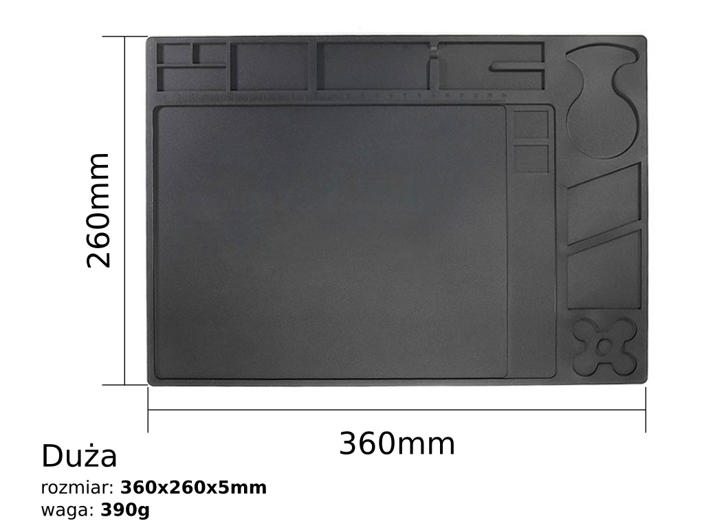 Mata Silikonowa Organizer 35x25cm Odporna na 530°C Czarna