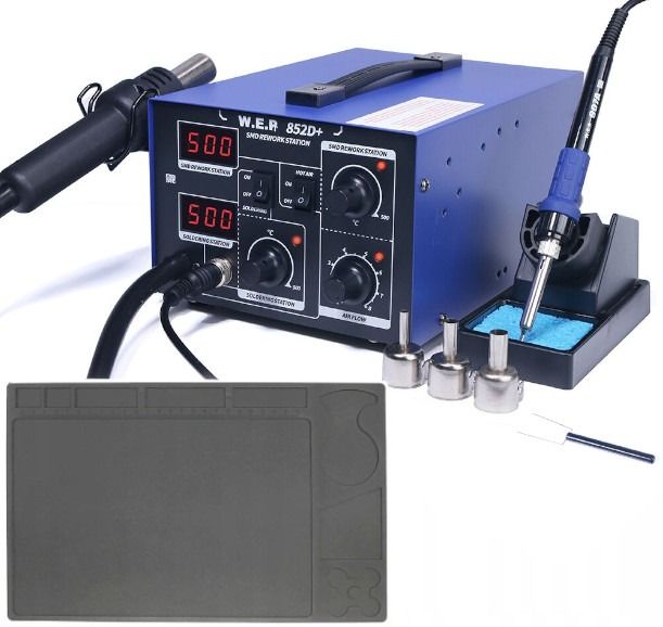 Stacja lutownicza 2w1 HOTAIR WEP 852D+ 700W kompresor + Mata 33x21, dysze