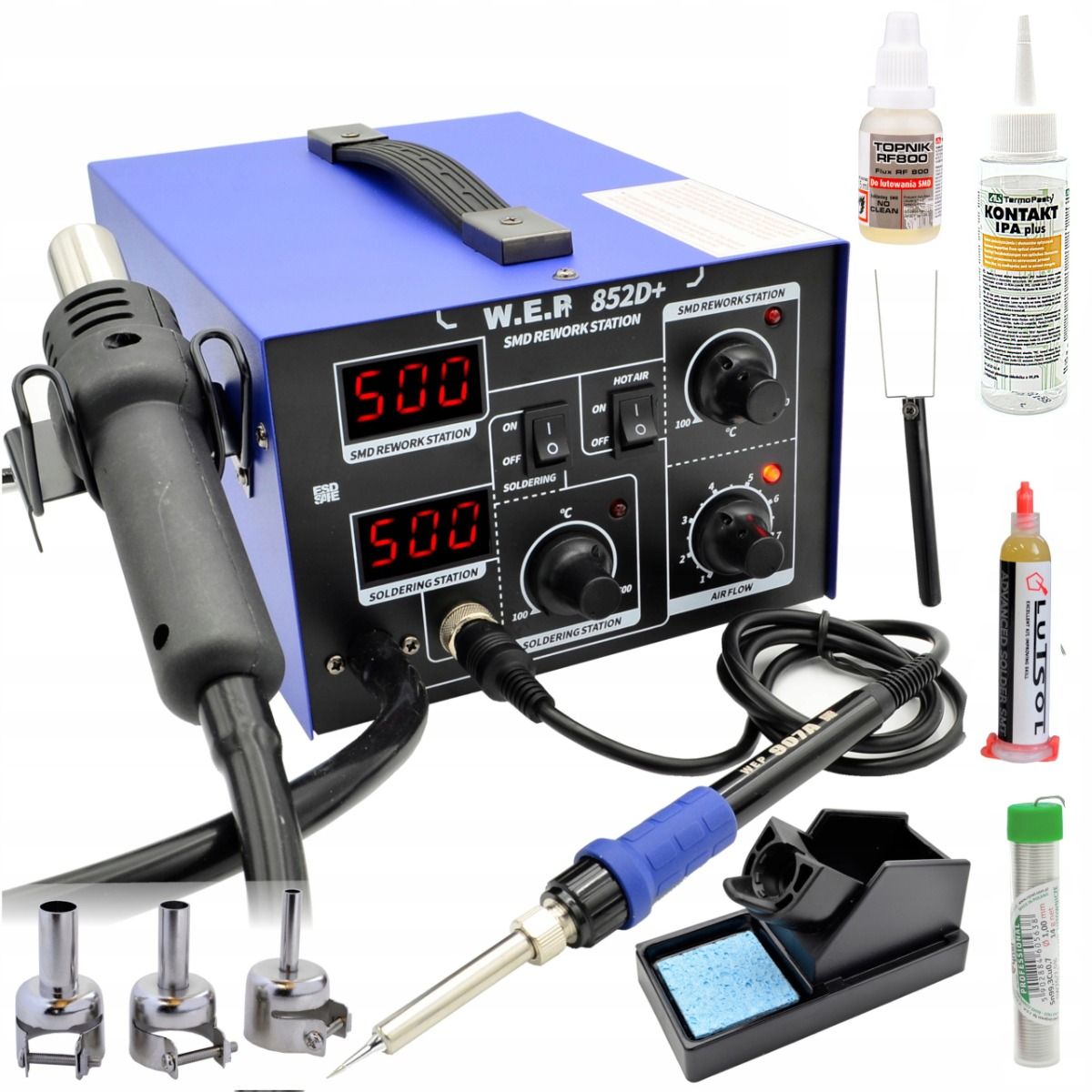 Stacja lutownicza 2w1 HOTAIR WEP 852D+ 700W kompresor +Cyna Cleanser Flux