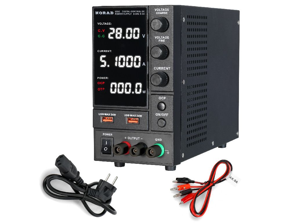 Zasilacz laboratoryjny KORAD U202 30V 5A USB 24W typ A typ C pomiar mocy
