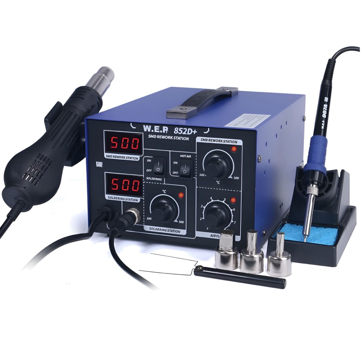 Stacja lutownicza 2w1 HOTAIR WEP 852D+ 740W wentylator + Odsysacz elektr.