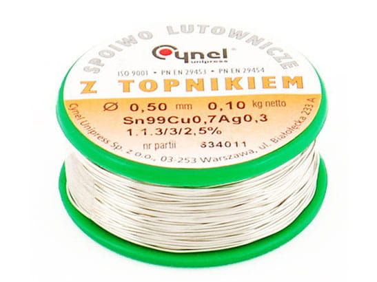 Cyna z topnikiem 0,38mm 250g S-Sn99Ag0,3Cu0,7 PB FREE