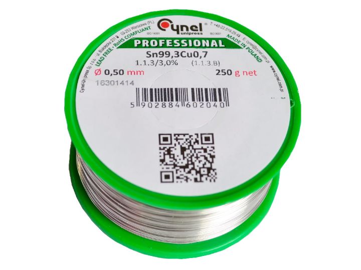 Cyna z topnikiem 0,5mm 250g S-Sn99Ag0,3Cu0,7 PB FREE