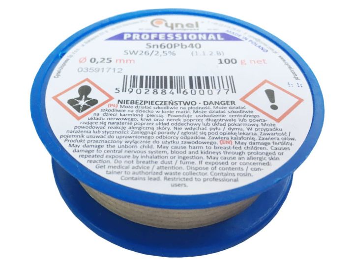 Cyna z topnikiem 0,25mm 100g S-Sn60Pb40 PB