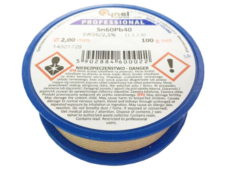 Cyna z topnikiem 2,00mm 100g S-Sn60Pb40 PB