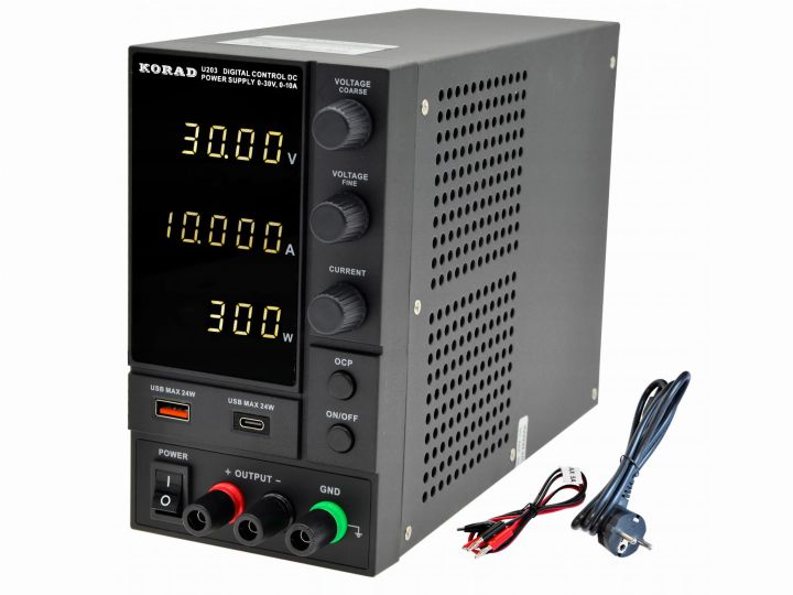 Zasilacz laboratoryjny KORAD U203 30V 10A USB 24W typ A + typ C pomiar mocy