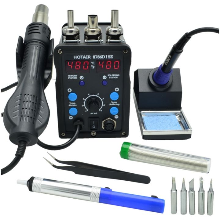 Stacja lutownicza 2w1 HOTAIR 8786D-I SE 100-480°C +Dysze Cyna Groty