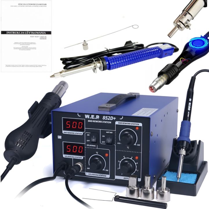Stacja lutownicza 2w1 HOTAIR WEP 852D+ 740W wentylator + Odsysacz elektr.