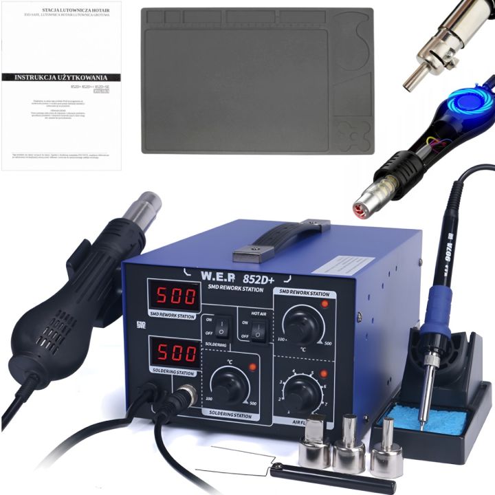 Stacja lutownicza 2w1 HOTAIR WEP 852D+ 500°C 740W wentylator + Mata 33x21