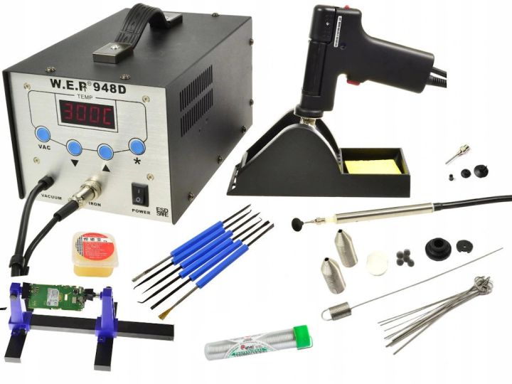 Stacja lutownicza WEP 948D Rozlutownica +Narzędzia Uchwyt PCB pasta