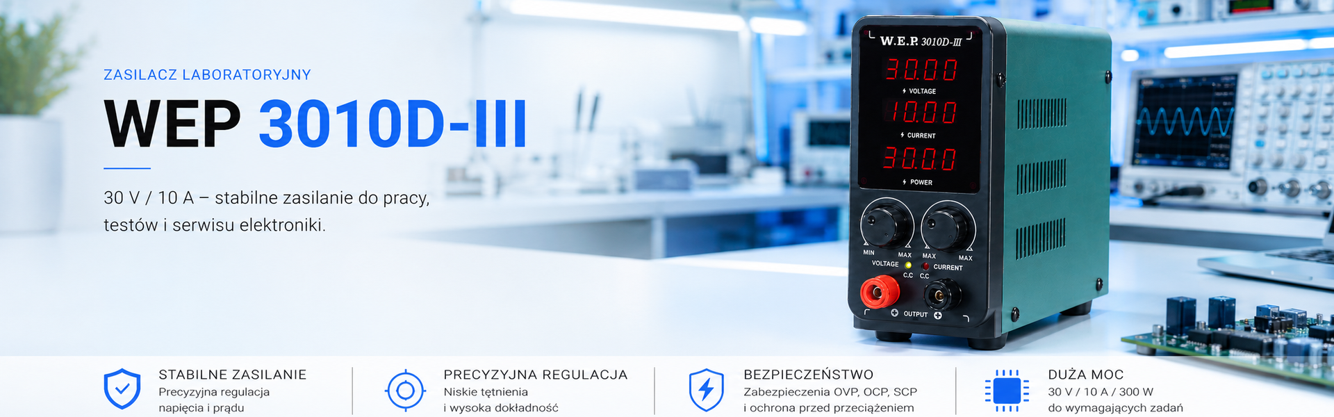 Zasilacz laboratoryjny WEP 3010D-III 30V 10A