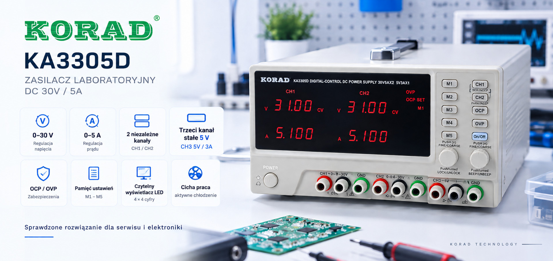 KORAD KA3305D Zasilacz laboratoryjny trzykanałowy